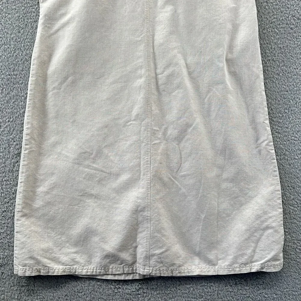 Vintage 90s Linen Blend Pinafore Jumper Maxi Dress Sleeveless Overall Indie - Picture 11 of 14